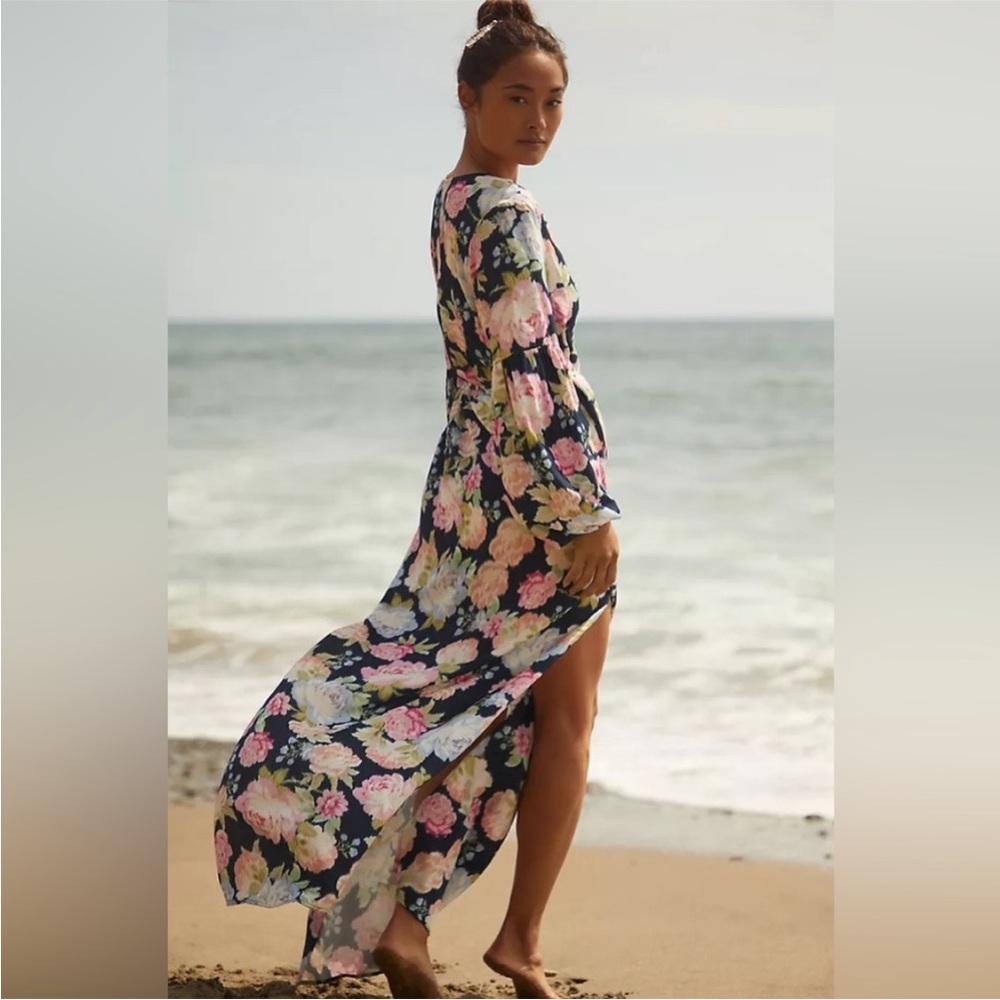 Maaji X Anthropologie Floral Sustainable Aubree Kimono Wrap Maxi Dress Cover Up - Picture 9 of 14